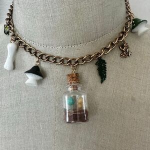 Whimsical Charm Choker Necklace Cottagecore Fairycore Frog Mushroom Terrarium